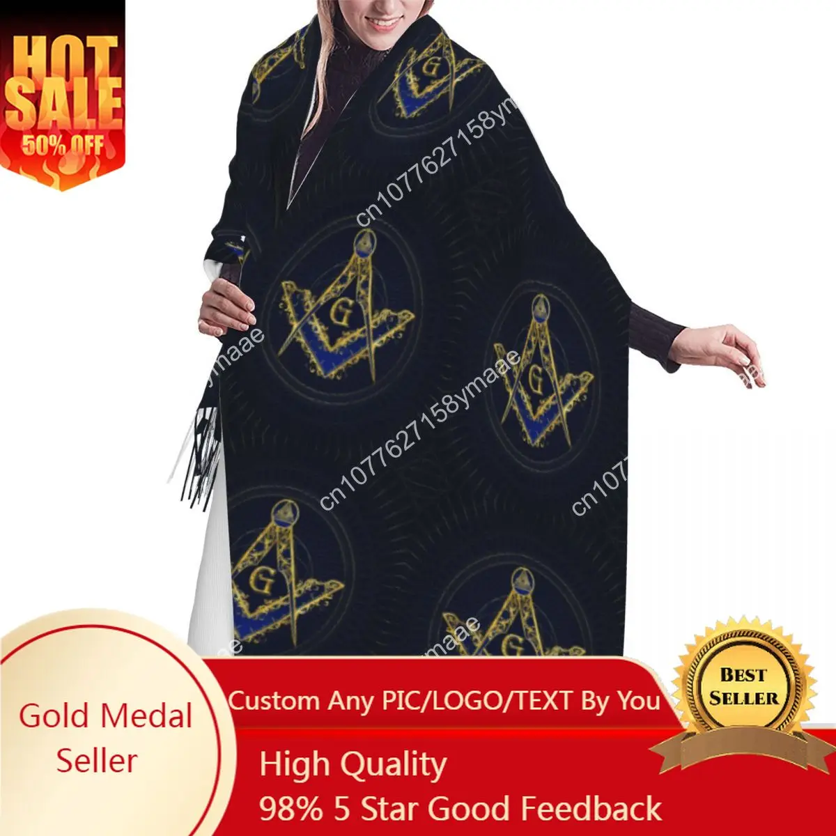 

Custom Freemason Evil Eye Symbol Tassel Scarf Women Winter Fall Warm Shawls WrapsVersatile Lady Masonic Mason Scarves