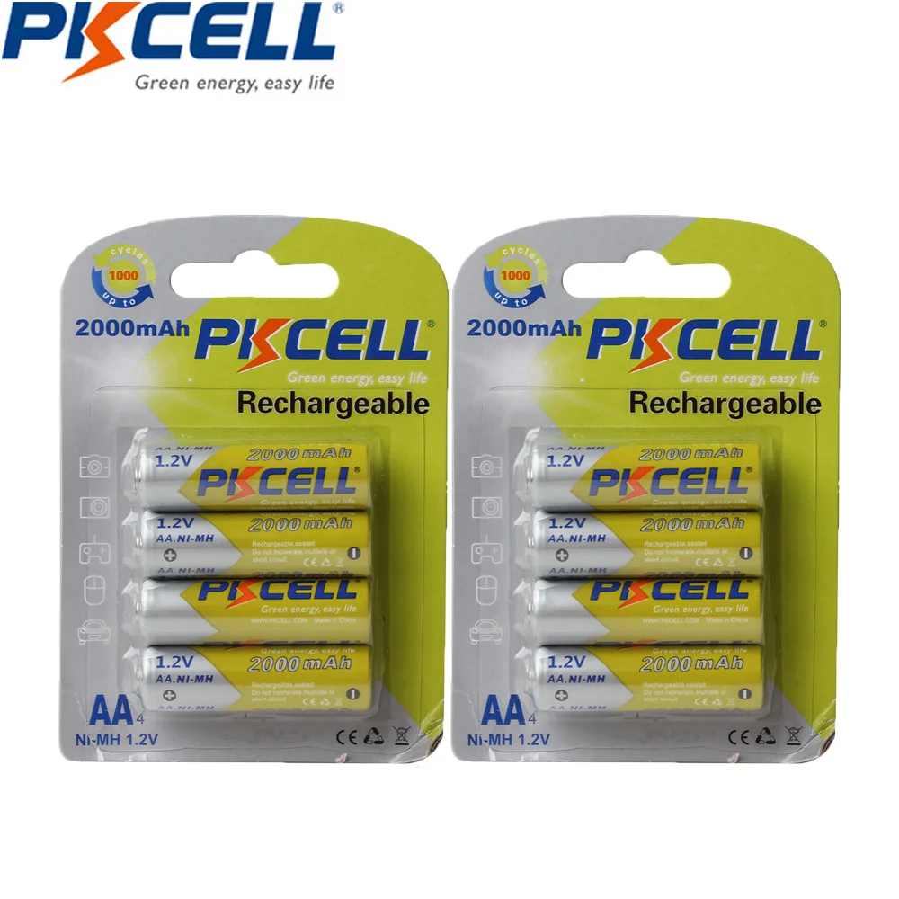 

4Pcs/2Cards PKCELL AA Rechargeable Battery NIMH 1.2V 2A Battery Bateria Real High Capacity For Toy RU In Stock