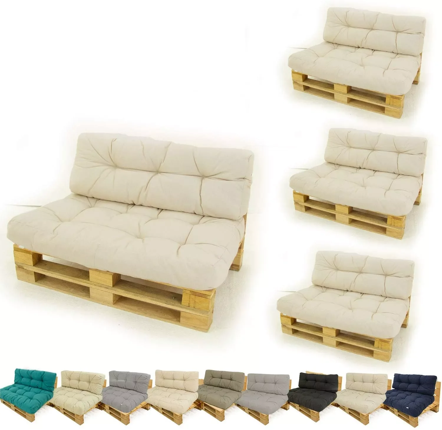 

Pack 4 pallet sofas + cushion + cream lux back cushion, outdoor sofas and seats, outdoor armchairs, garden sofas, garden furnit