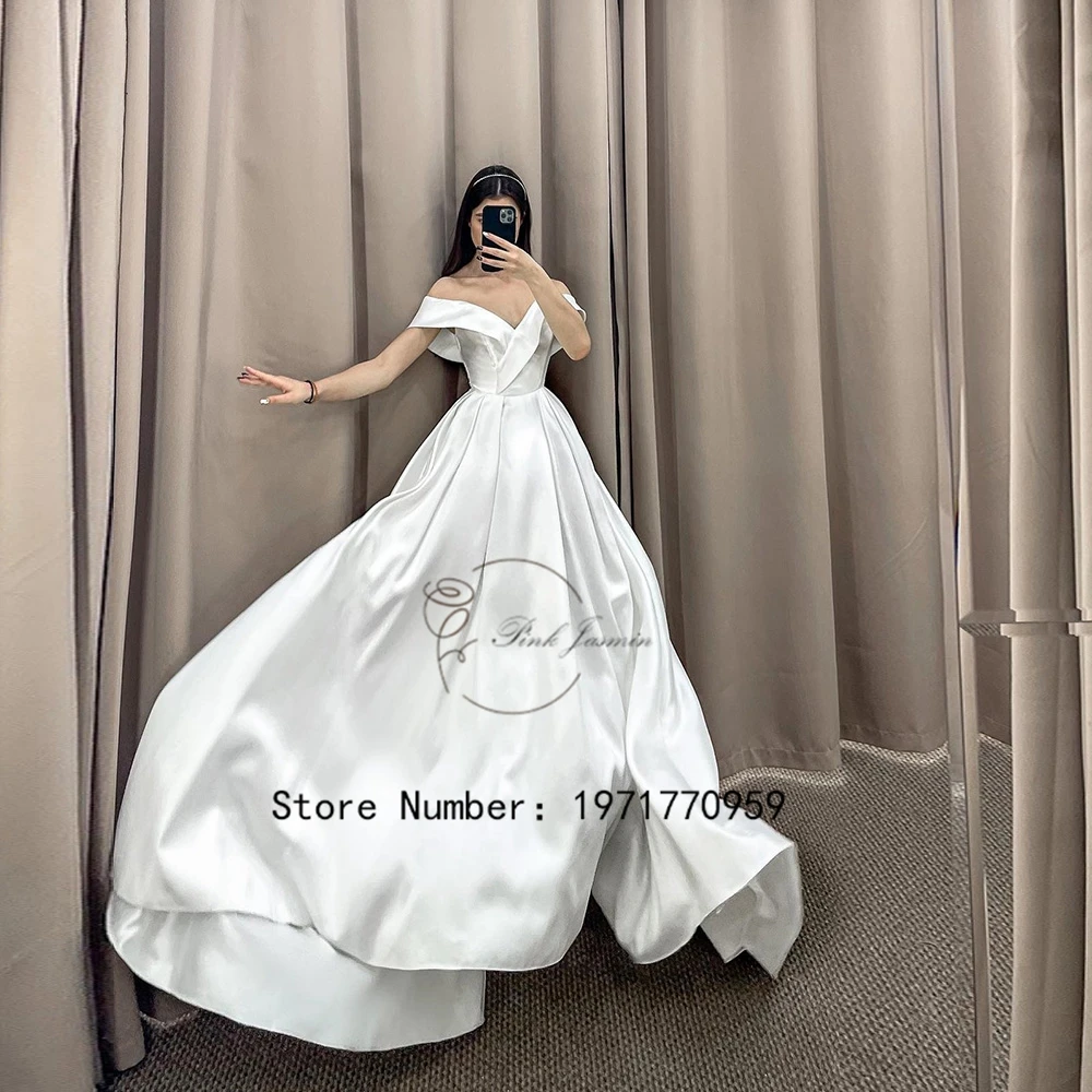 

Simple White Off The Shoulder Wedding Dresses For Women 2023 New Summer Fashion Classic Court Train Bridal Gowns Robe De Mariée