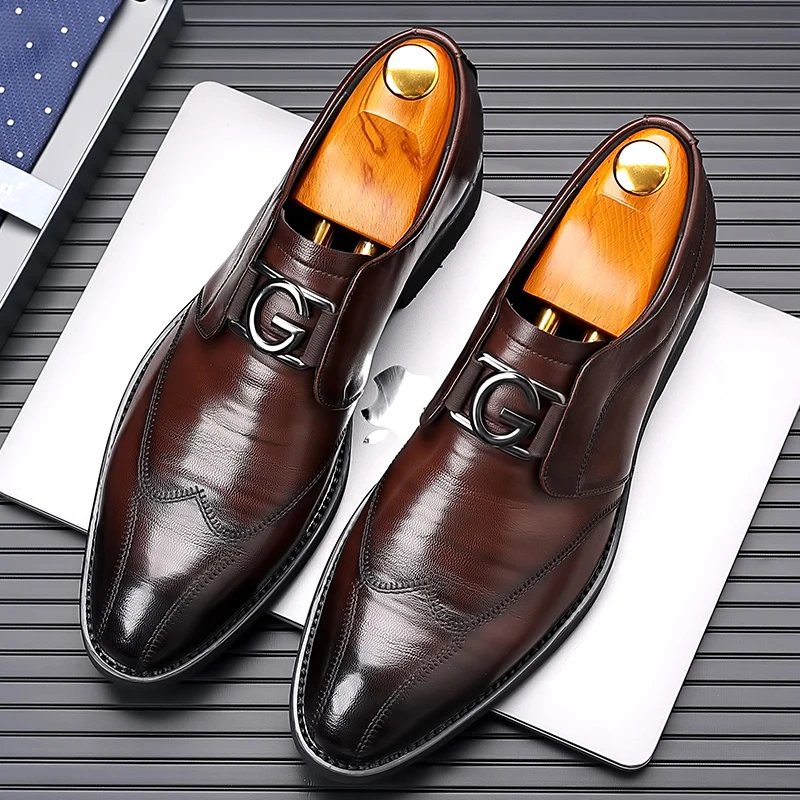 Formal Dress Shoe Sapato Social Masculino Leather Brown Eleg