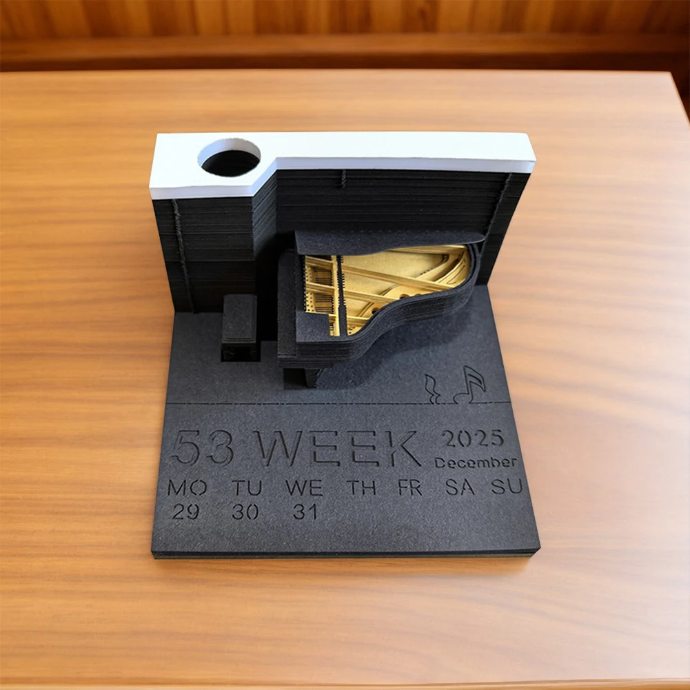 Настольный календарь на фортепиано 2025 креативный настольный 3D блокнот резьба по