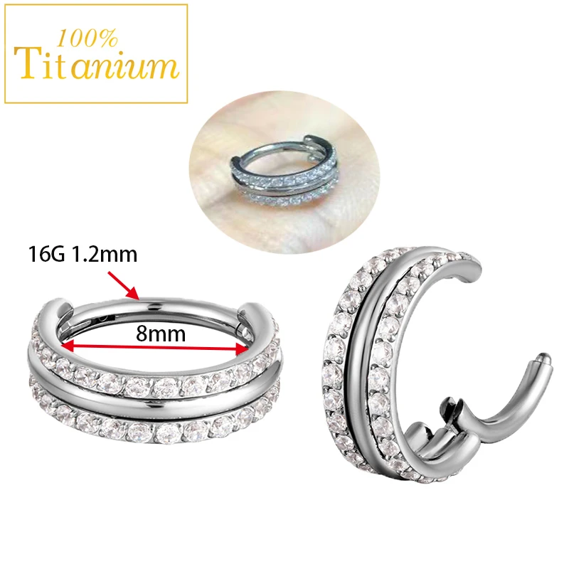 

G23 Titanium Women Piercing Earrings 16G Zircon Hight Segment Clicker Nose Ring Ear Tragus Helix Cartilage Daith Popular Jewelry
