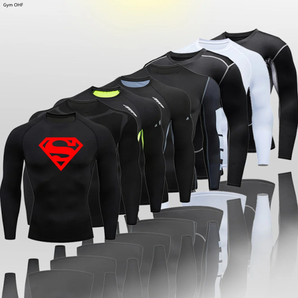 

Man Superhero Running Short Sleeve Printed T-Shirts Men Compression Shirts Raglan Sleeve New Compression Costume Tops Gym