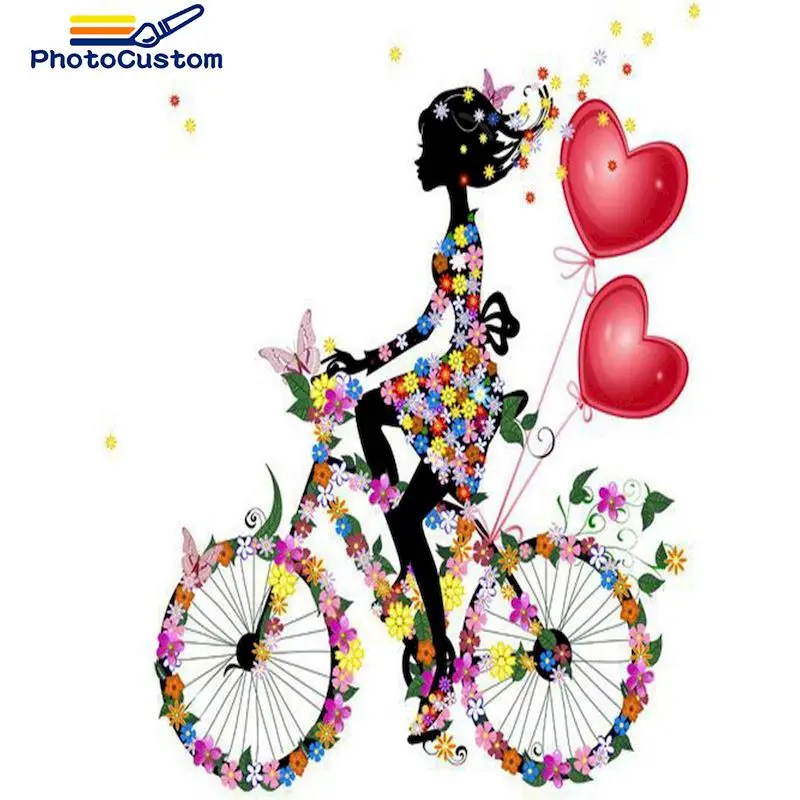 

PhotoCustom Diamond Painting Girl bike Full Square Child 5D Diamond Embroidery Mosaic Kids Wall Art Home Decoration