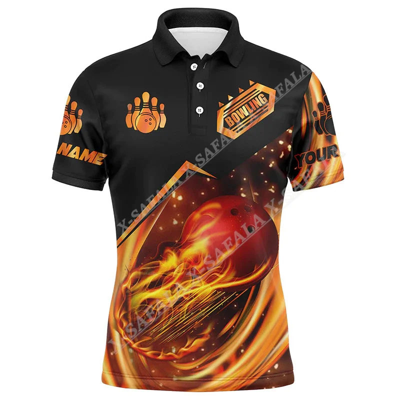 CUSTOM Gift For Bowling Ball Lovers Teams Funny Skull Fire Beer 3D Print Man Short Sleeve Polo Shirt Casual Tops New Clothing