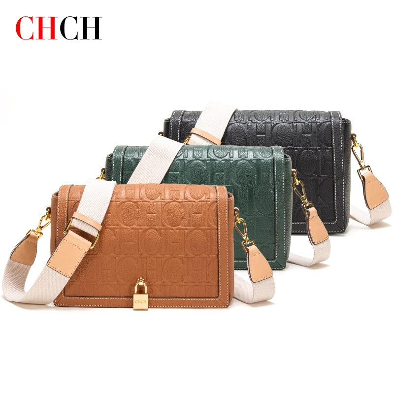 

CHCH Fashion Women's Shoulder Bag Buckle Type Open Canvas Long Shoulder Strap Adjustable Cowhide Women's Handbag Tote