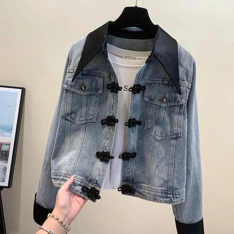 

Casual Buckle Short Denim Jacket For Women's Clothing 2023 New Spring Autumn Cowboy Coats Girls Jeans Tops BC390