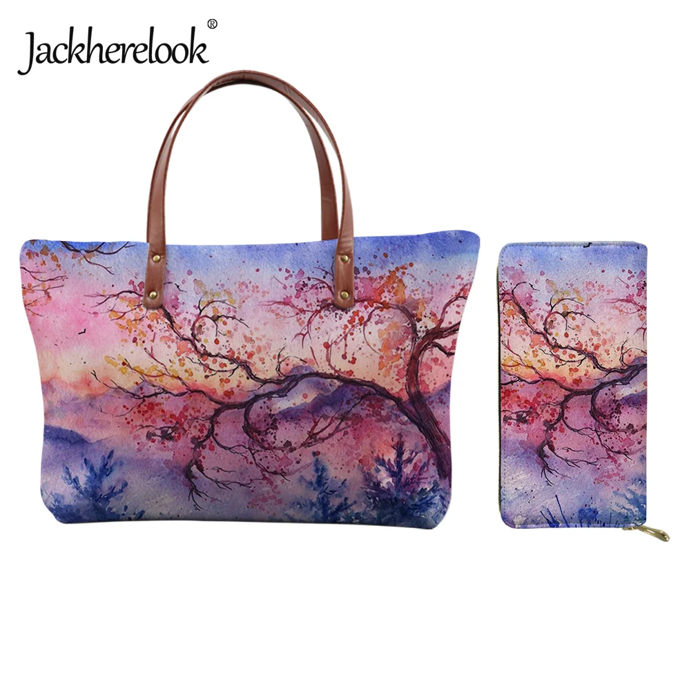 

Jackherelook 2 шт./компл. женская сумка-тоут с рисунком дерева, вместительная сумка через плечо, женские модные сумки-тоуты и кошелек для женщин, же...