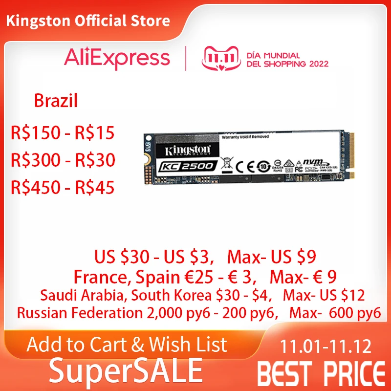

Kingston SSD M.2 1TB 250GB 500GB 2TB KC2500 NVMe Internal Solid State Drive Hard Disk M2 2280 TLC PCIe Gen 3.0 x 4 SNV2S NV2