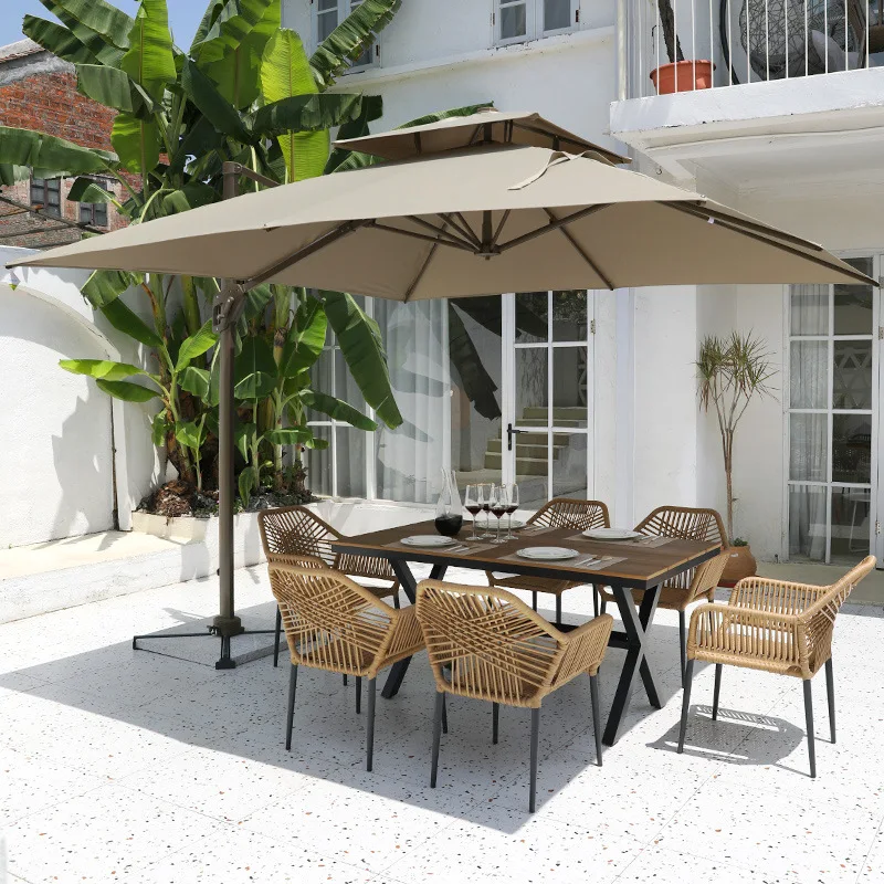 

Outside table and chair courtyard garden leisure rattan chair combination outdoor outdoor with umbrella balcony braided rattan t
