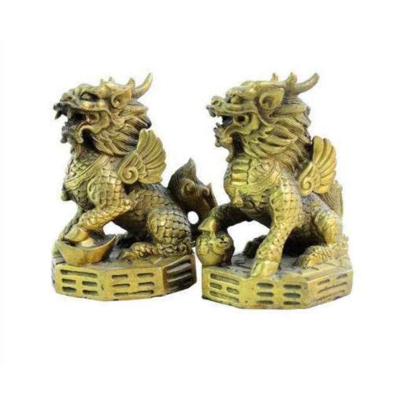 

Chinese Feng Shui Brass Wealth Evil Foo Dog KIRIN Unicorn KIRIN Beast Statue Pair