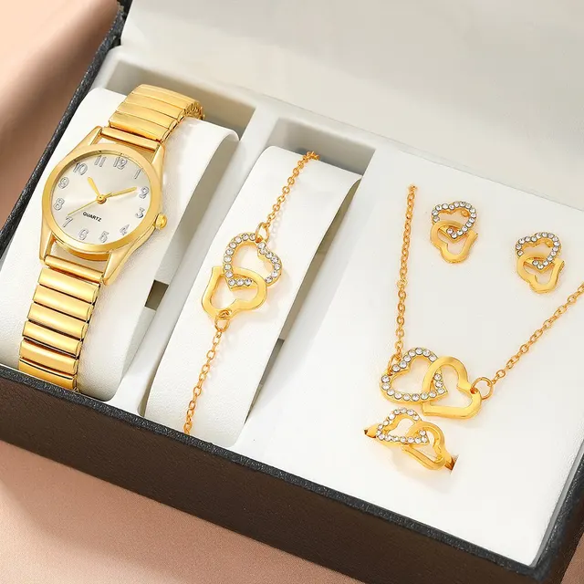 6PCS Set Womens Fashion Quartz Watch Female Clock Elastic Strap Luxury Brand Design Ladies Wrist Watch Relogio Feminino 1