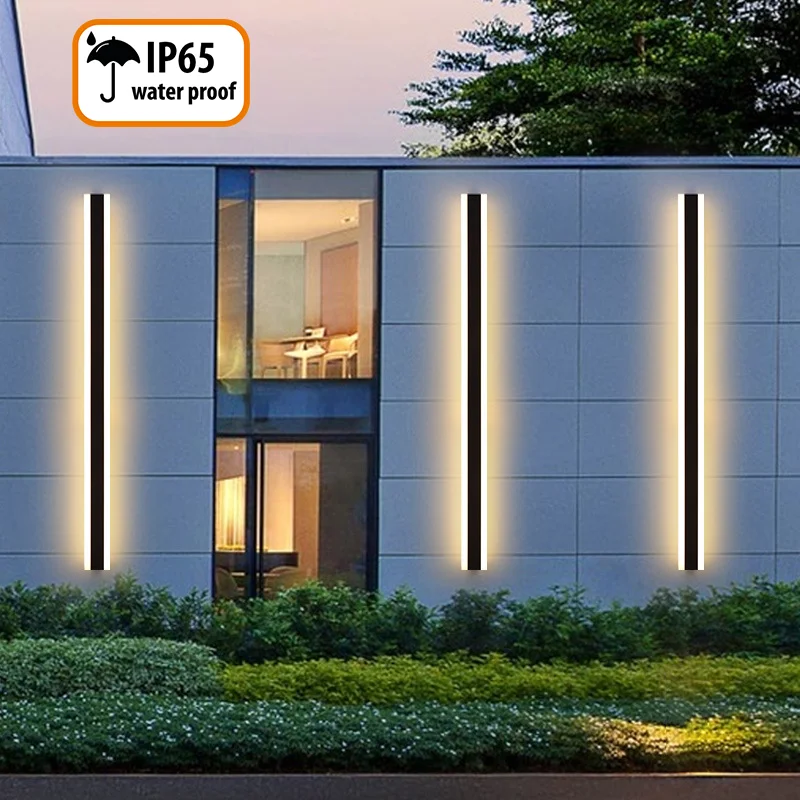Lámparas de pared lineales impermeables IP65, acrílico esmerilado para exteriores, con forma de barra, tira larga de paisaje, iluminación LED para jardín
