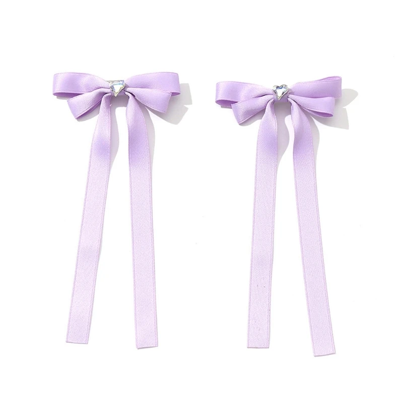 

Ins Style Heart Rhinestone Bowknot Hairpin for Women Sweet Style Charm Hair Clip Aesthetics Long Ribbon Hair Accessories