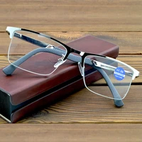 executive office style half rim full al mg alloy reading glasses for men with pu case 0 75 1 1 25 1 5 1 75 2 2 5 to 4
