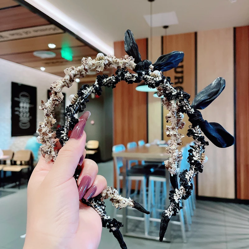 

Повязка на голову маленькая Xiangfeng с бантом для девочек, ретро-аксессуары для волос с кроличьими ушками и жемчугом