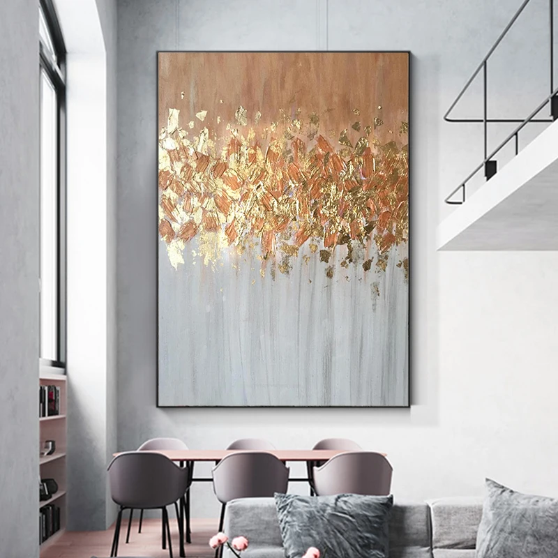 

Pure Handmade Oil Painting Golen Foil Texture On Canvas Living Room Corridor Luxury Decorative Wall Art Hanging Mural Frameless