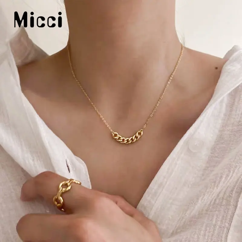

Micci Gold Silver Color Thick Cuban Chain Necklaces Curb Link Necklaces for Women Small Charm Minimalist Necklace Free Shipping
