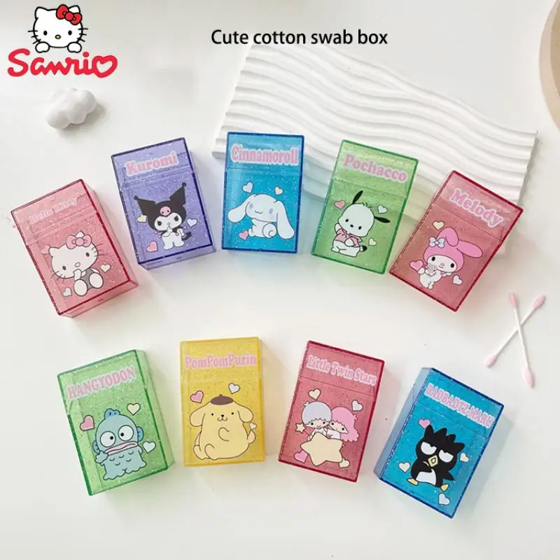 

Sanrio Hello Kitty Kuromi My Melody Creativity Transparent Cotton Swab Box Card Box Organizing Box Storage Portable Friend Gift