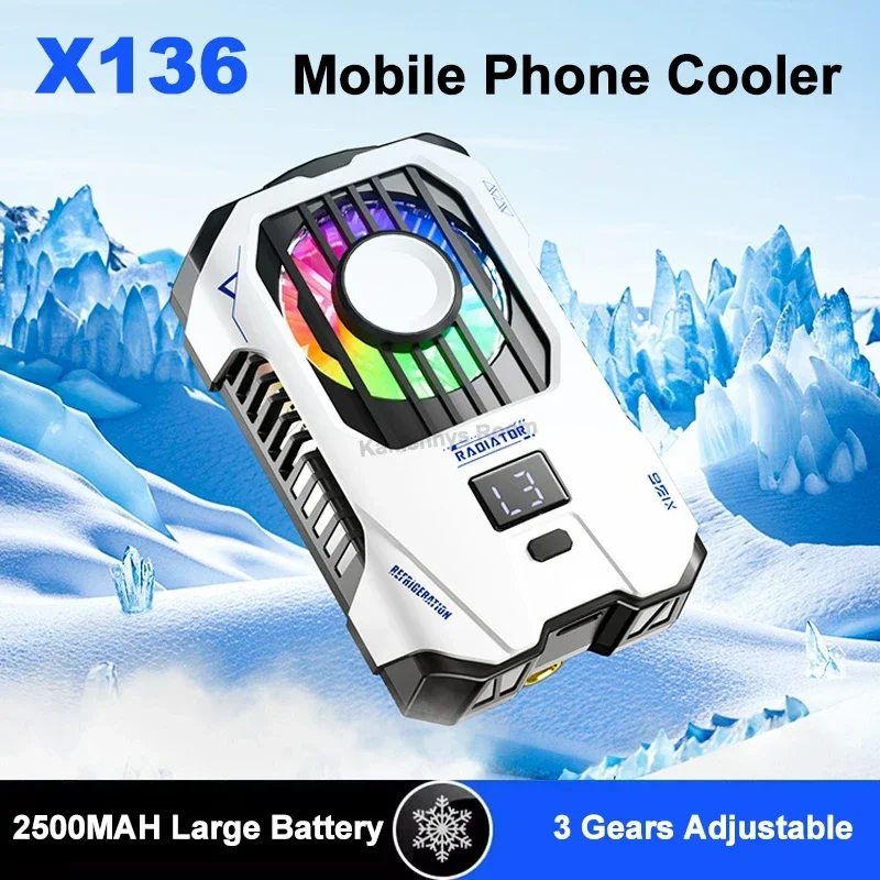 X136 clipe traseiro do telefone móvel pubg jogo cooler 2500mah semicondutor ventilador de refrigeração radiador para iphone android com display digital