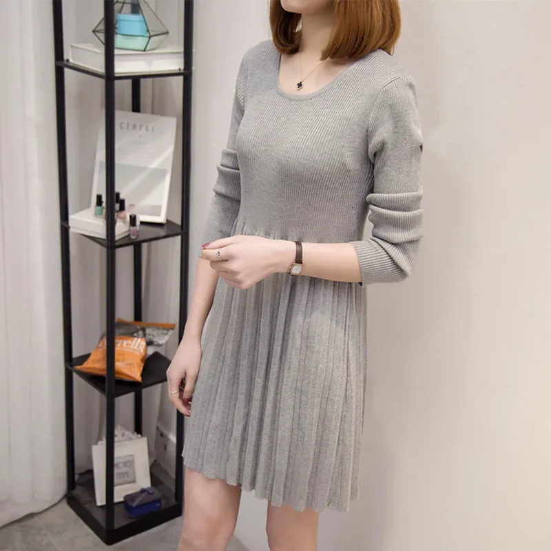 

2022 New Casual Long Sleeve Sweater Fat Long Loose Knee Knitted Dress Tang08 Y506