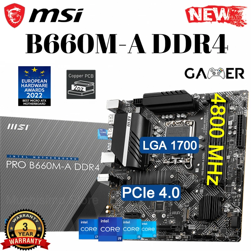 

Материнская плата LGA 1700 MSI PRO B660M-A DDR4, процессор Intel 12, двухканальный D4 128 ГБ, поддерживает технологию AMD CrossFire, материнская плата, новинка