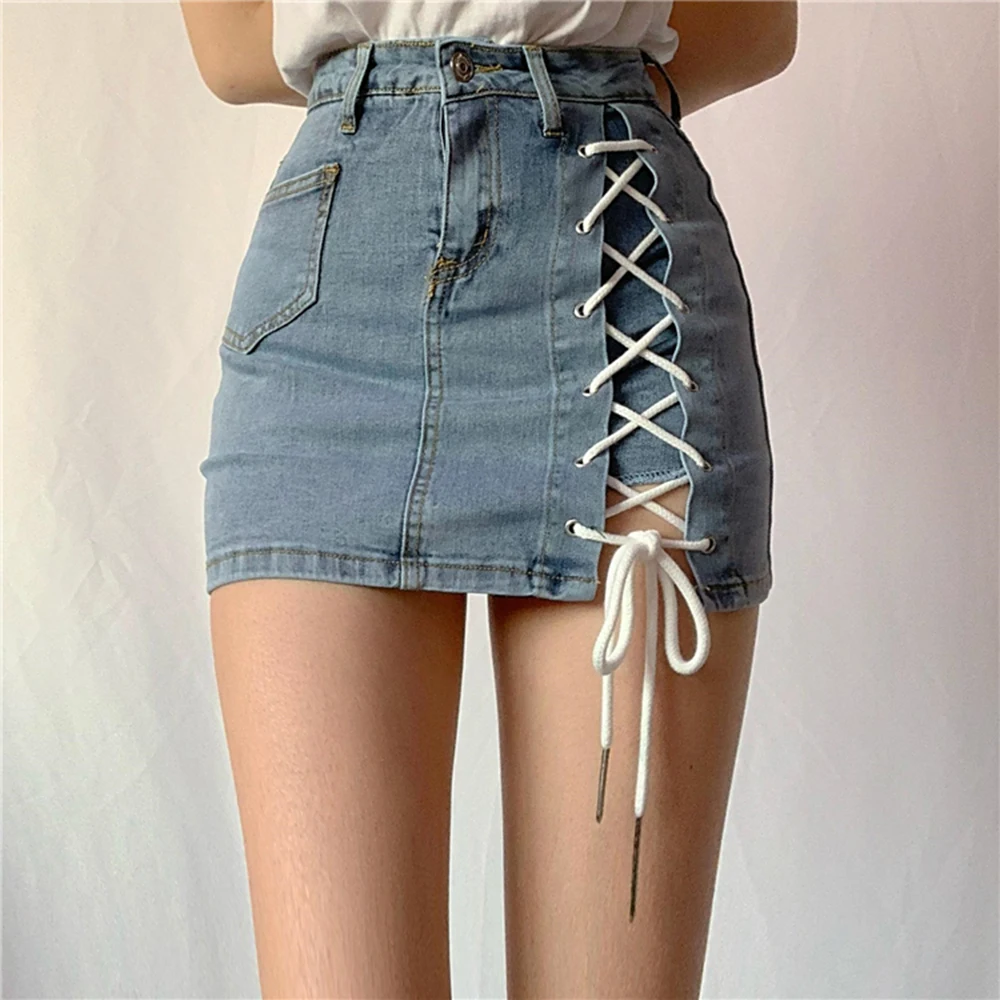 

Summer denim high waist criss-cross bandage skirt shorts women fashion sexy tight elastic short jeans womens clothing 2022