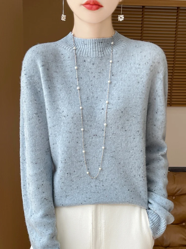 Женский плотный базовый свитер из 100% чистой шерсти с полувысоким воротником для