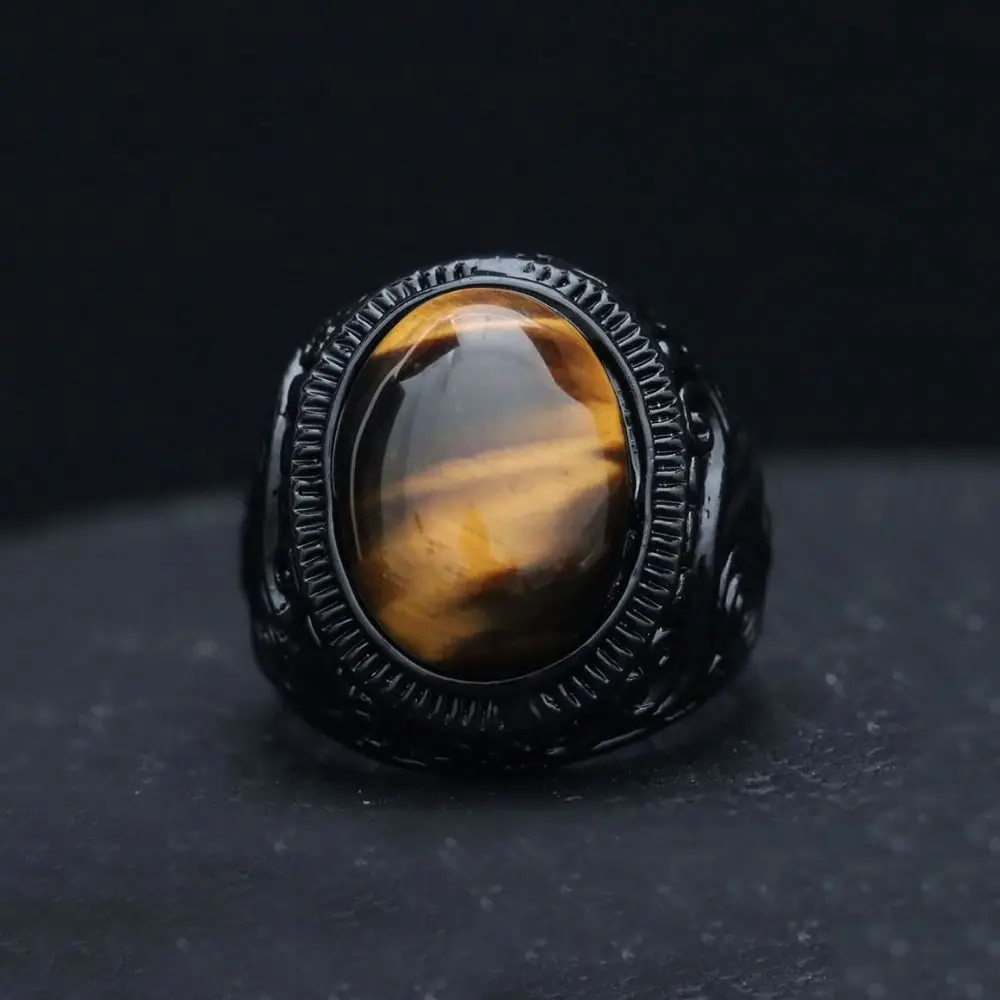 Личное панк-черное кольцо с гравировкой в этническом стиле черное тигровым