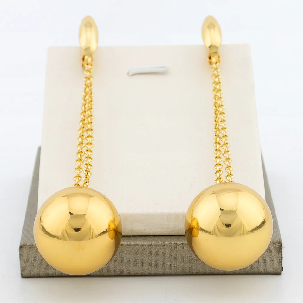 Женские позолоченные круглые серьги-подвески с бусинами