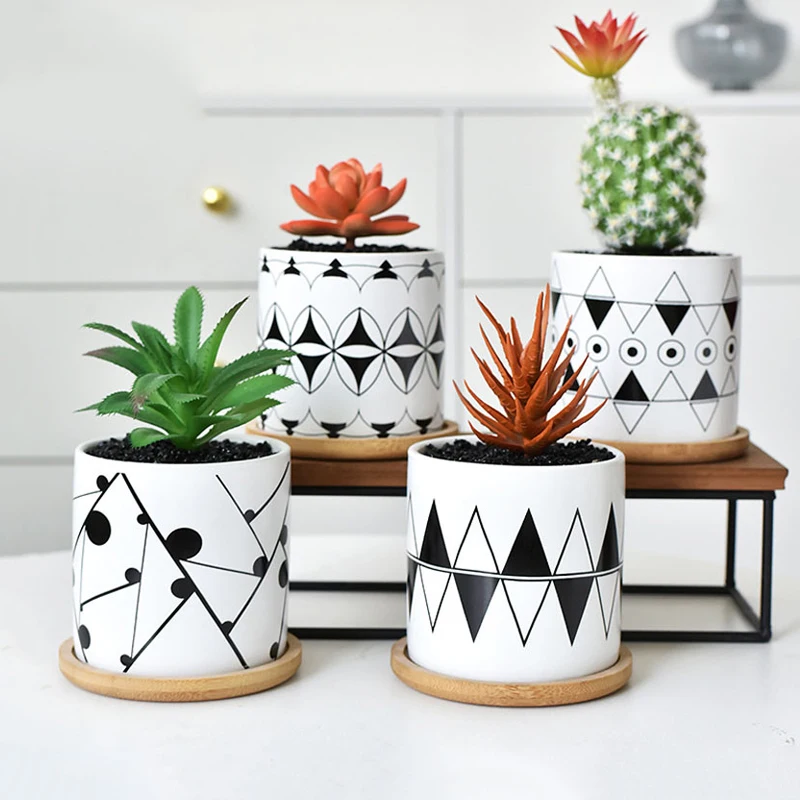 

Nordic Modern Geometric Striped Straight Ceramic Flower Pot Bonsai Modern Home Decoration Accessories Mini Flower Pot Crafts