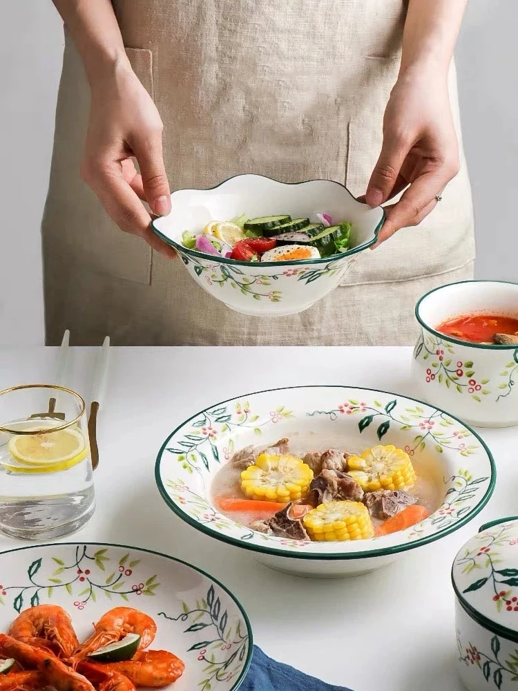 New Arrival Ceramic Dinner Set Household Rice Soup Bowl Square Salad Noodle Creative Dumpling Steak dessert Plate Stew Pot | Дом и сад