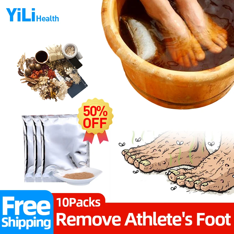 

10 Bags Anti Fungal Infections Foot Bath Powder Athlete's Foot Odor, Beriberi, Sweat, Peeling, Itching, Feet Psoriasis Removal