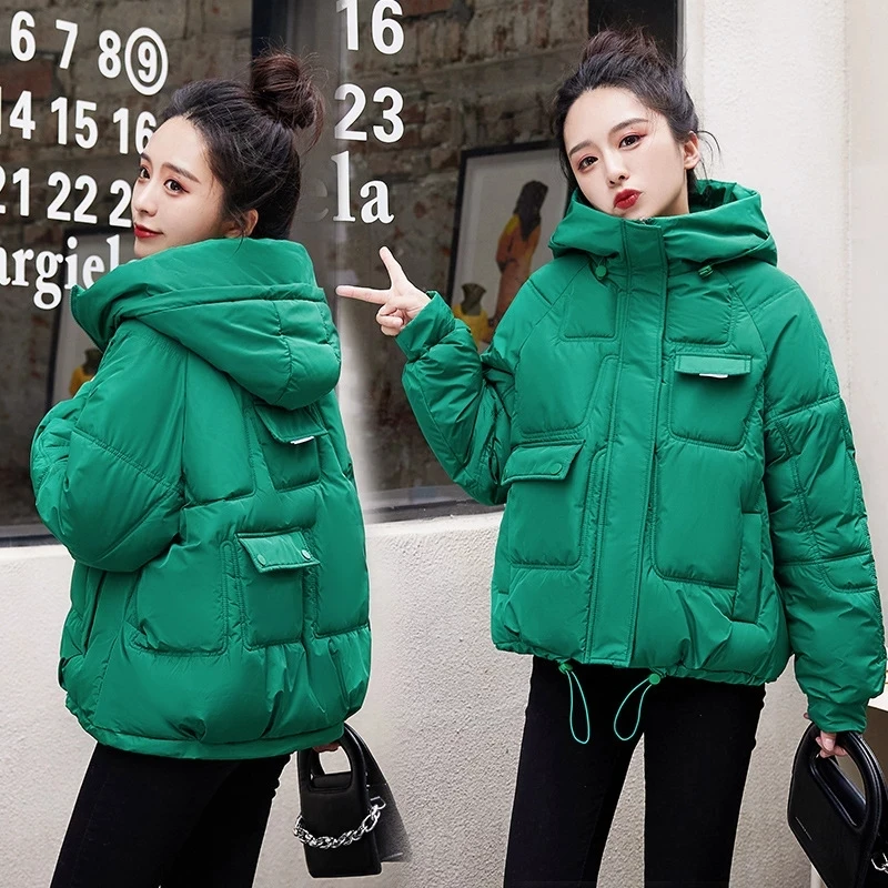 

2022 Winter Jacket New Stitching Hooded Down Padded Parka Women's Warm Casual Loose Parkas Student Short Cotton Coat