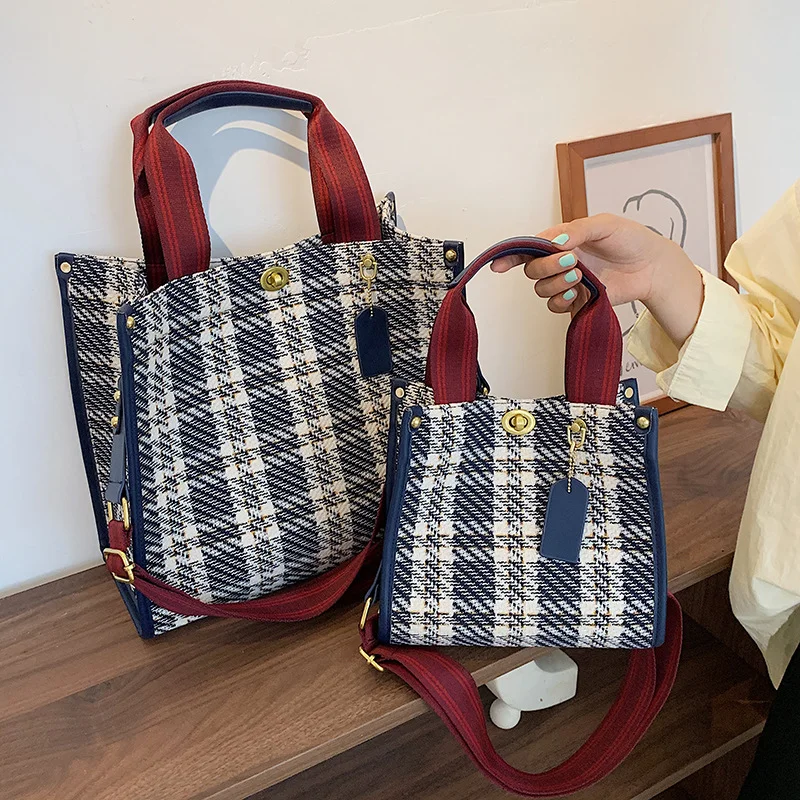 

Female Tote Shoulder Bag Blue Plaid High Capacity Crossbody Bags New Trendy Messenger Bag For Women Casual Shopping Bags