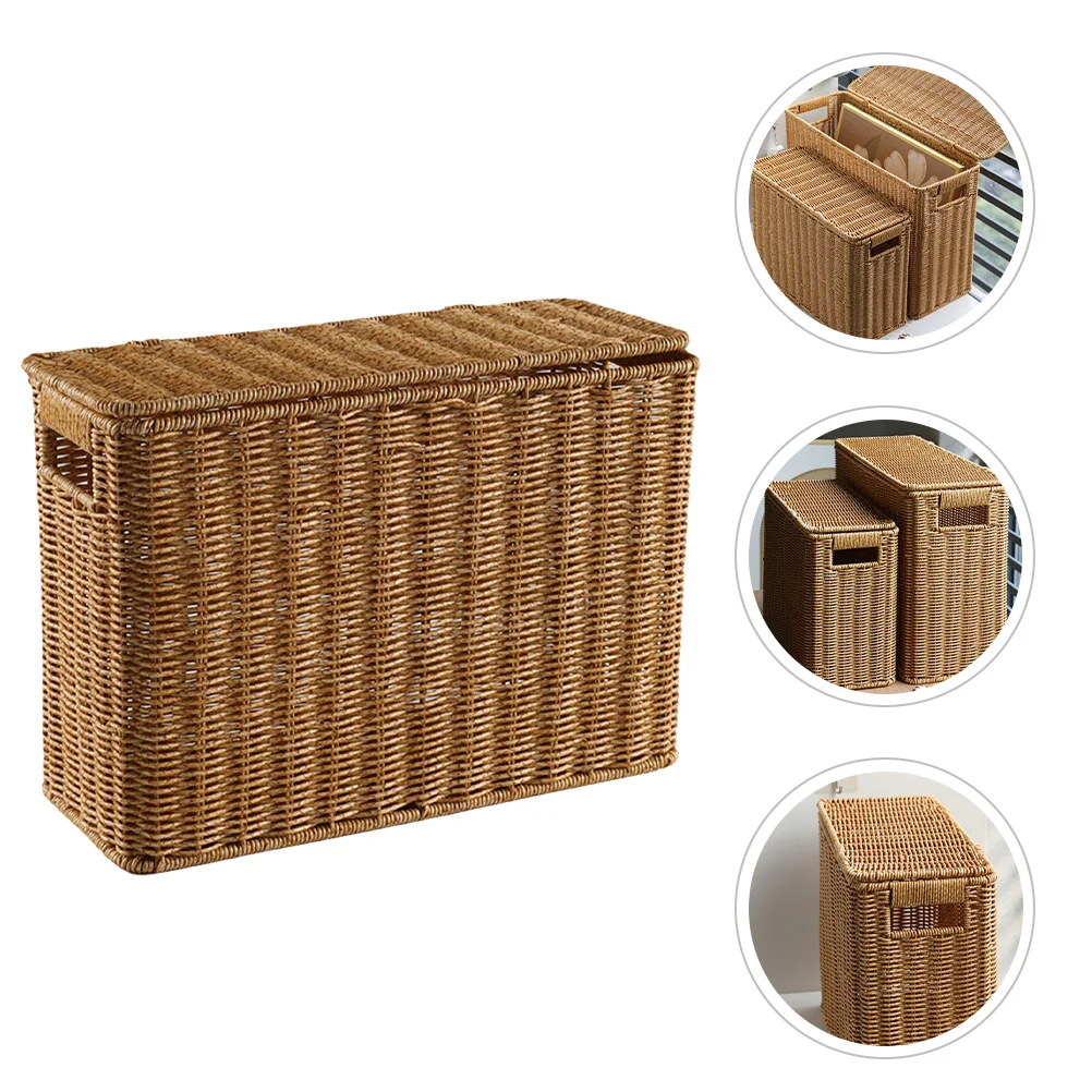 

Wicker Storage Baskets Lids Rectangular Woven Shelf Baskets Rattan Storage Bins Laundry Hamper Magazine Basket Narrow