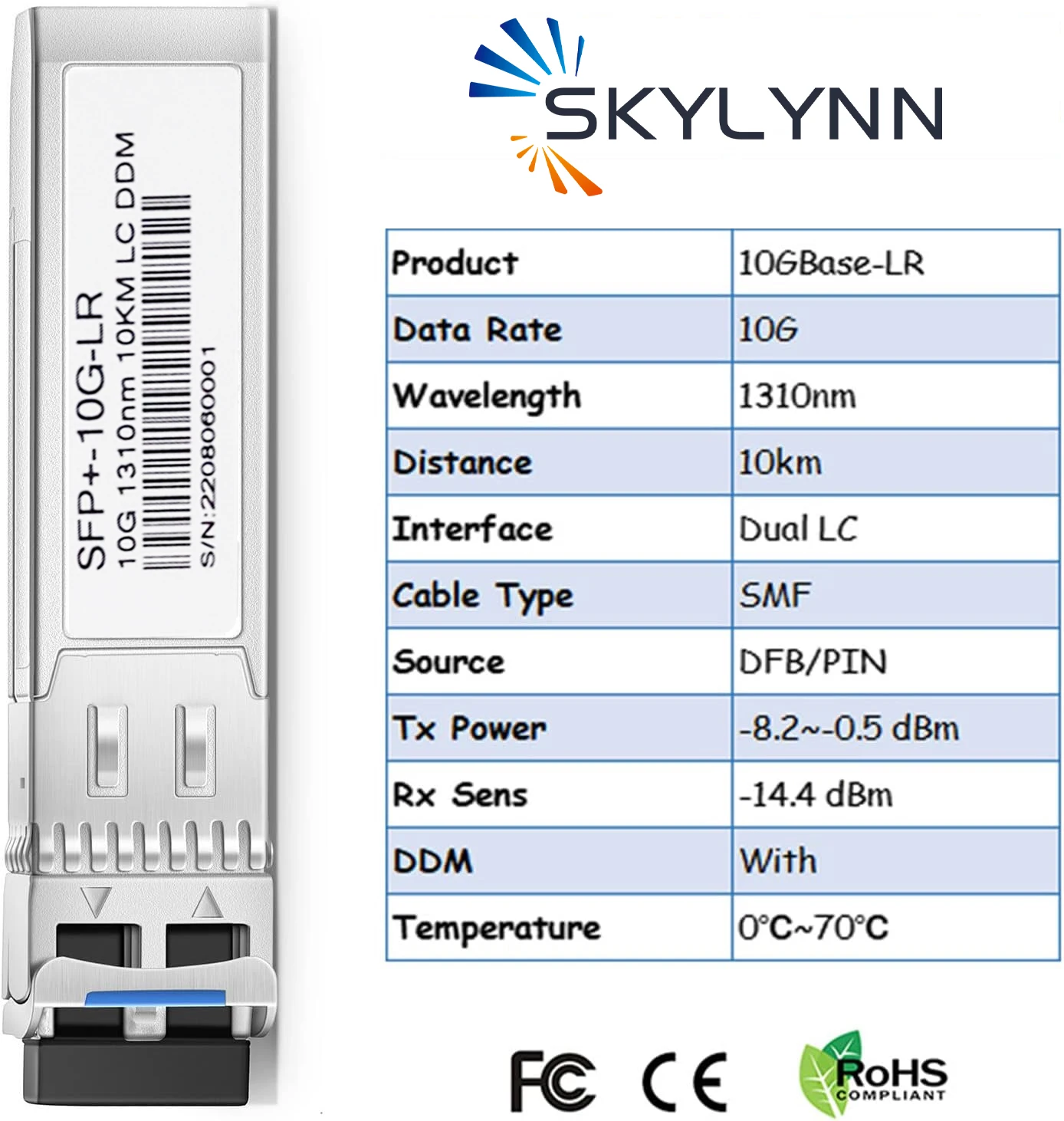 Приемопередатчик 10GBase-LR SFP+ одномодовый дуплексный модуль LC 10G совместимый с Cisco