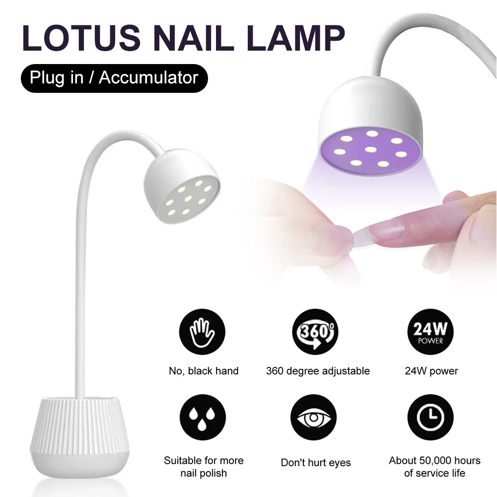 Lotus Mini Nail LED Lamp for Nails UV/LED Lamp Nail Drying Lamp 8 Light Beads Fast Drying Rotatable Head Nail Polish Glue Dryer