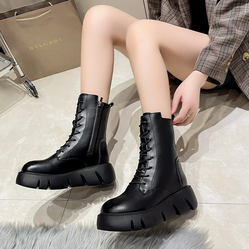 Fashion Retro Style Pu Leather Women's Boots Flat Heel and Ankle Boots Soft Leather Women's Zipper Short Boots Zapatos Mujer New