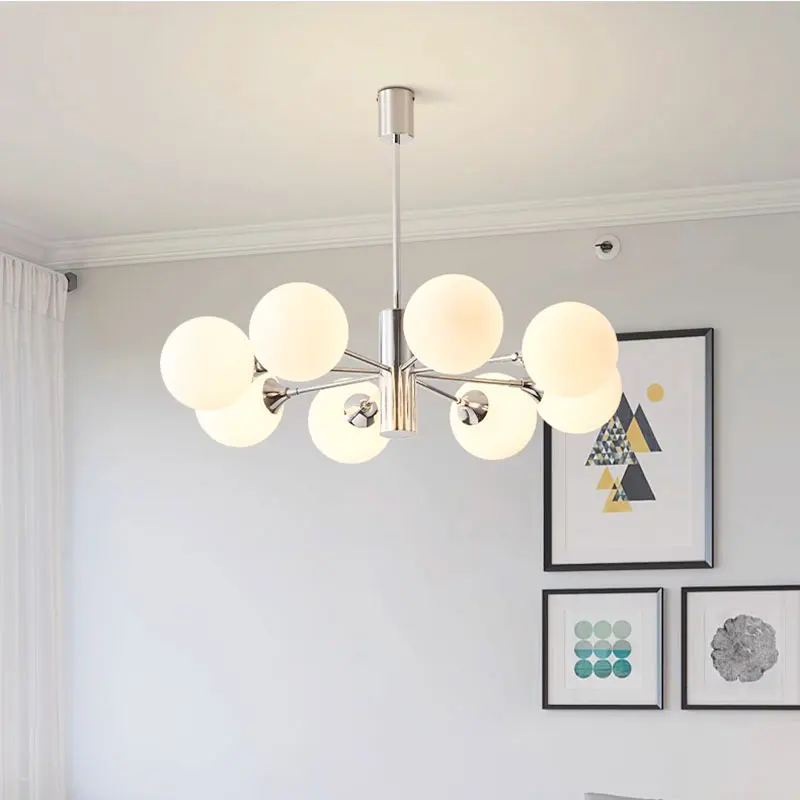 Современная хромированная светодиодная потолочная люстра стеклянный шар