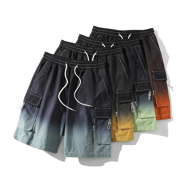 

Summer Trendy gradual change Cargo Shorts 2022 New Japan Style Bermuda Men High Street Retro Loose All-match Knee Length Shorts