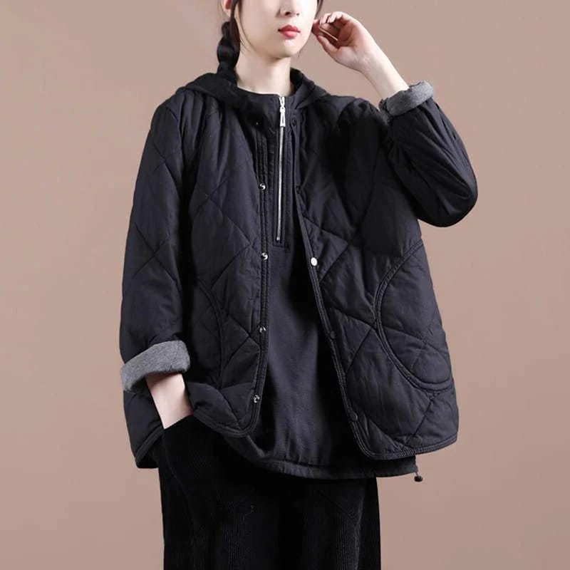 

2022 Women's Autumn Winter Coat Top Parka New Cotton Jacket Korean Loose Literary Rhombus Warm Chic Cotton Short Female Overcoat