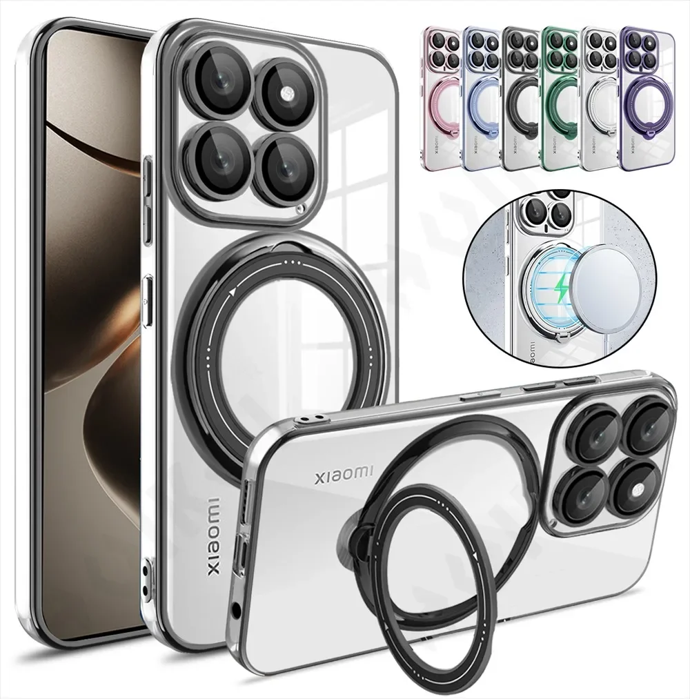 Чехол для Xiaomi 14T Pro Redmi Note 13 Plus 4G 5G Poco X6 Magsafe с прозрачным кольцом и беспроводной