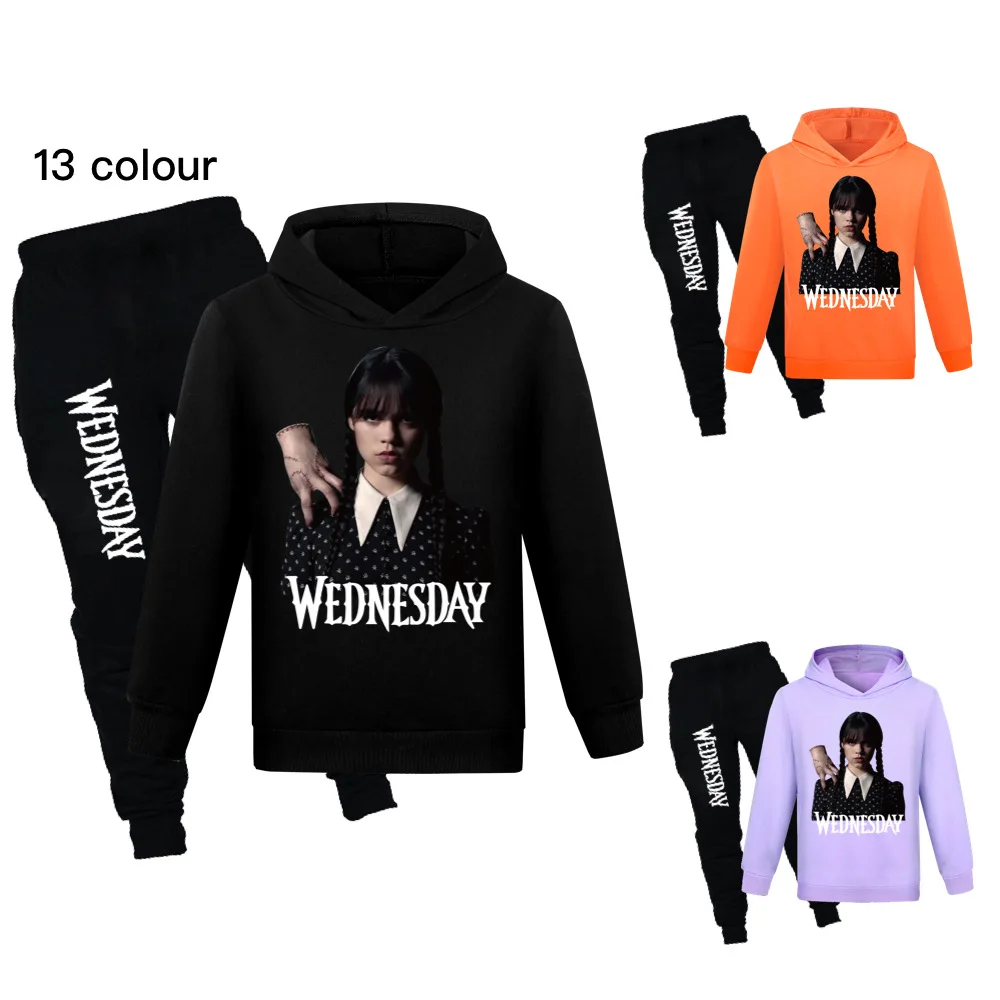 

Kids Boys Wednesday Addams Family Clothing Autumn Girl Clothes Suit Children Cotton Hoodies 2pcs Set Toddler Casual Tracksuit
