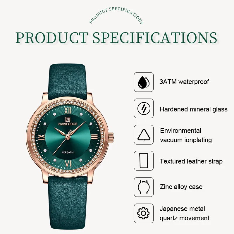 NAVIFORCE New Design High Quality Women Dress Watch Female Leather Wristwatch Waterproof Fashion Casual Ladies Clock Reloj Mujer