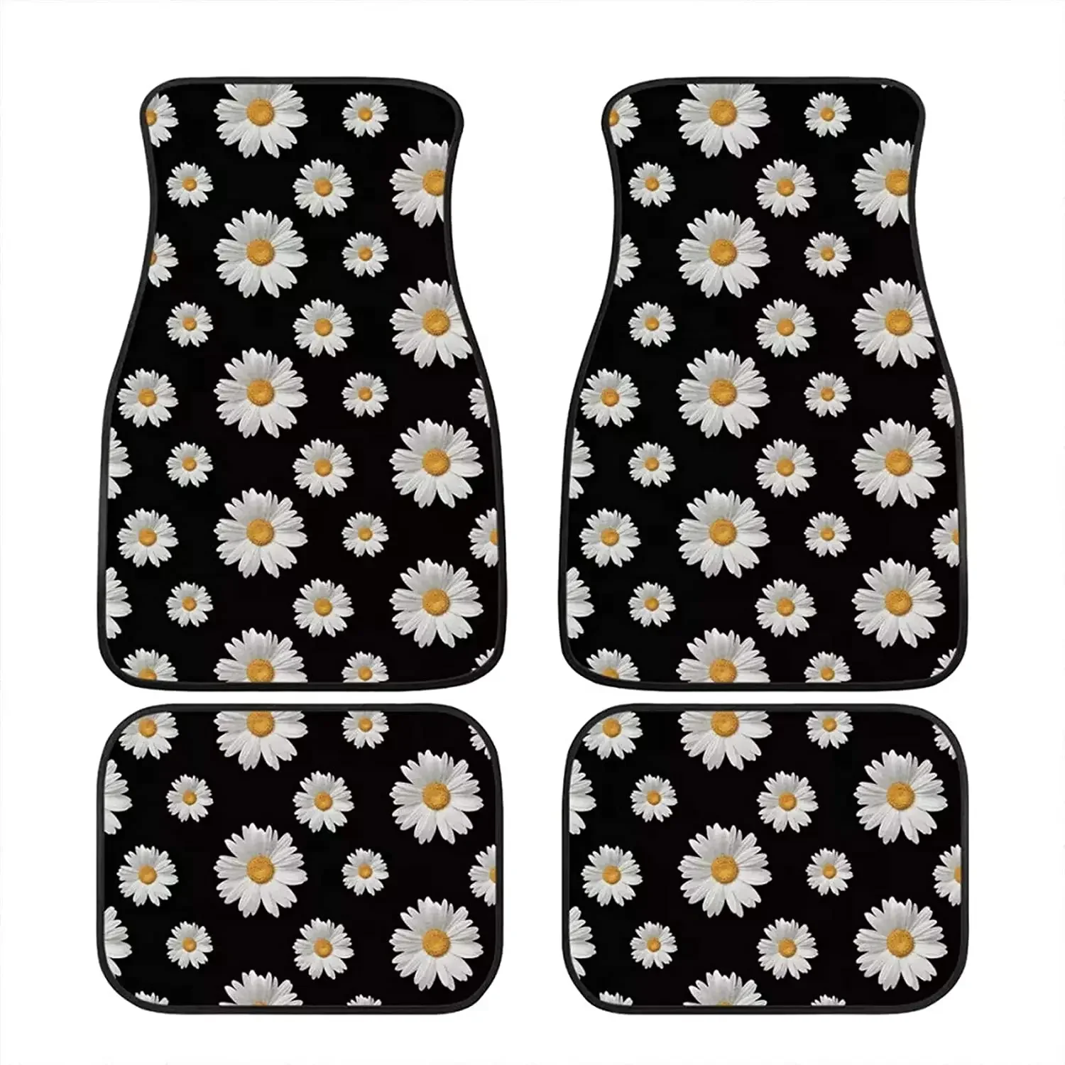 JoyLamoria Vintage Daisy Car Floor Mats 4 Pieces Floral Decor Auto Accessories Vehicle Carpet Non-Skid Rubber Backing Universal