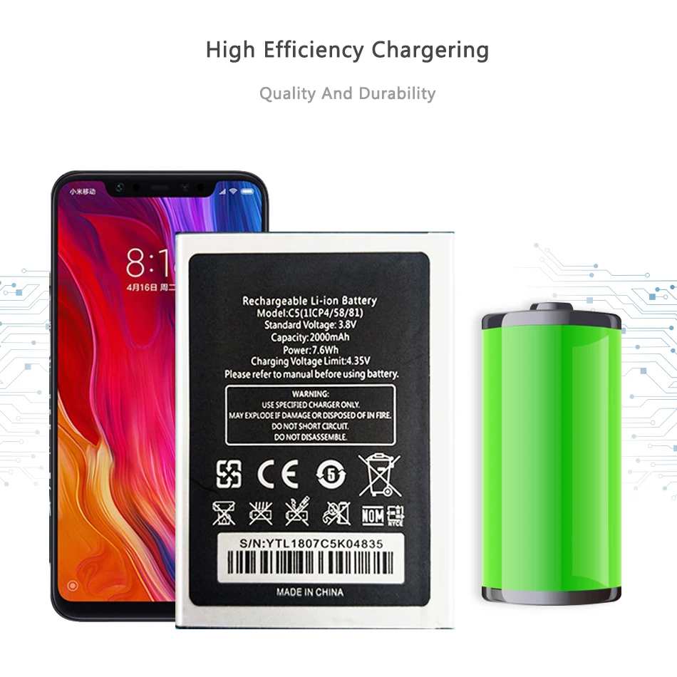 

2000mah Replacement Battery for Oukitel C5 PRO C5PRO Mobile Phone