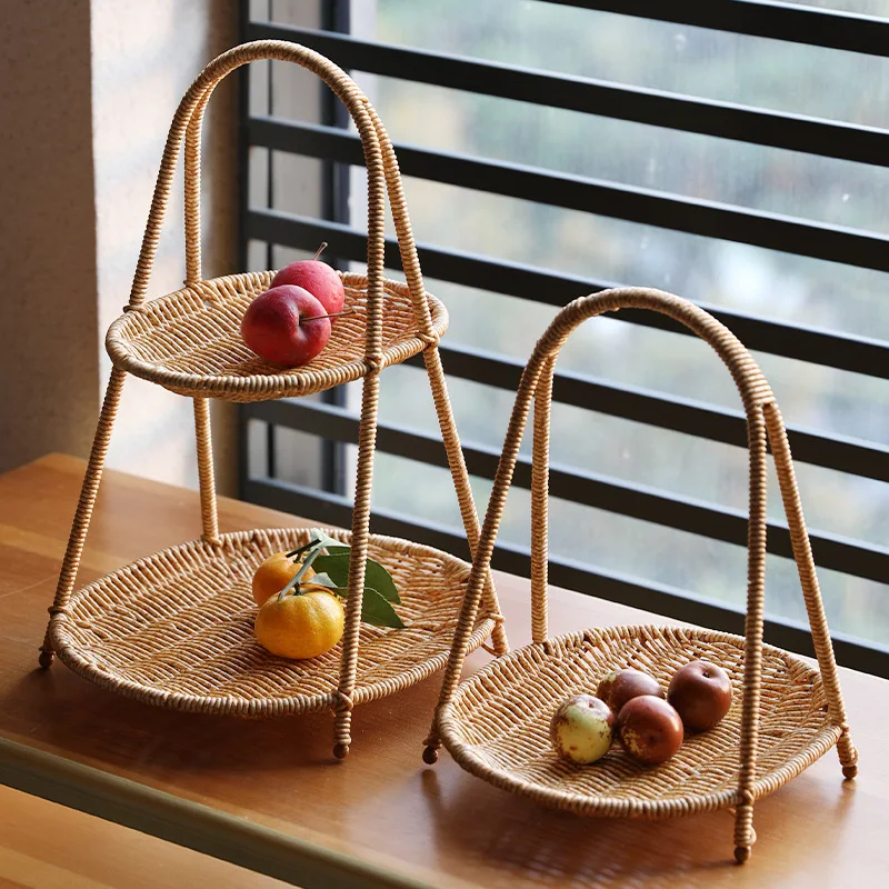 

Dried Bracket Woven Imitation Tray Candy Manual Snack Mifuny Afternoon Rattan Multi-layer Tray Tea Rack Storage Fruit Fruit