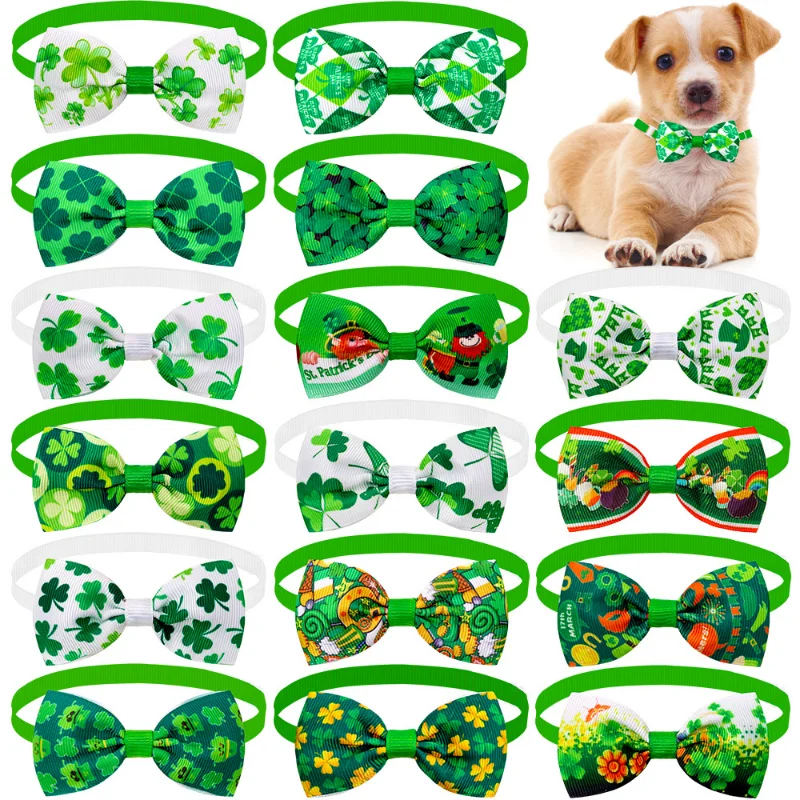 

16pcs Dog Bowtie/Neckties Small Bow tie For Dogs Cute Samll Dog Cat Bows Pets ST Patrick's day Pet Dog Grooming Accesories